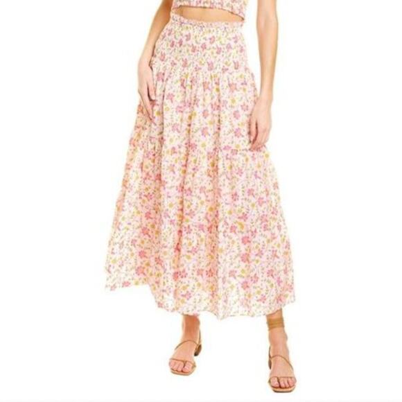 Ash & Eden Pink Floral Print Tiered Smocked Maxi Skirt - Picture 1 of 7